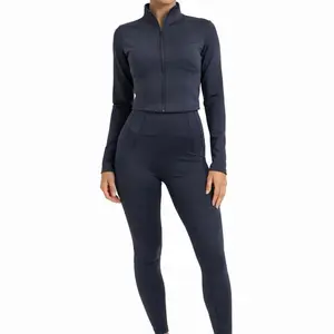 The Sculpt Set in WHISPER - Women's Navy Blue Full-Zip Jacket and Leggings with Signature Sculpt Stretch Fabric - yoga workout pilates casual women petite