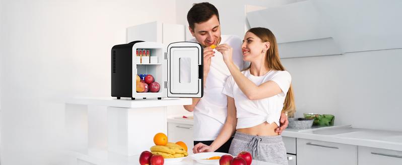 Antarctic Star 4L Mini Compact Refrigerator with Gaming Light: 6-Can Portable Cooler for Bedroom, Car, Office, Dorm - Cosmetics, Beverage & Food Storage (Black)