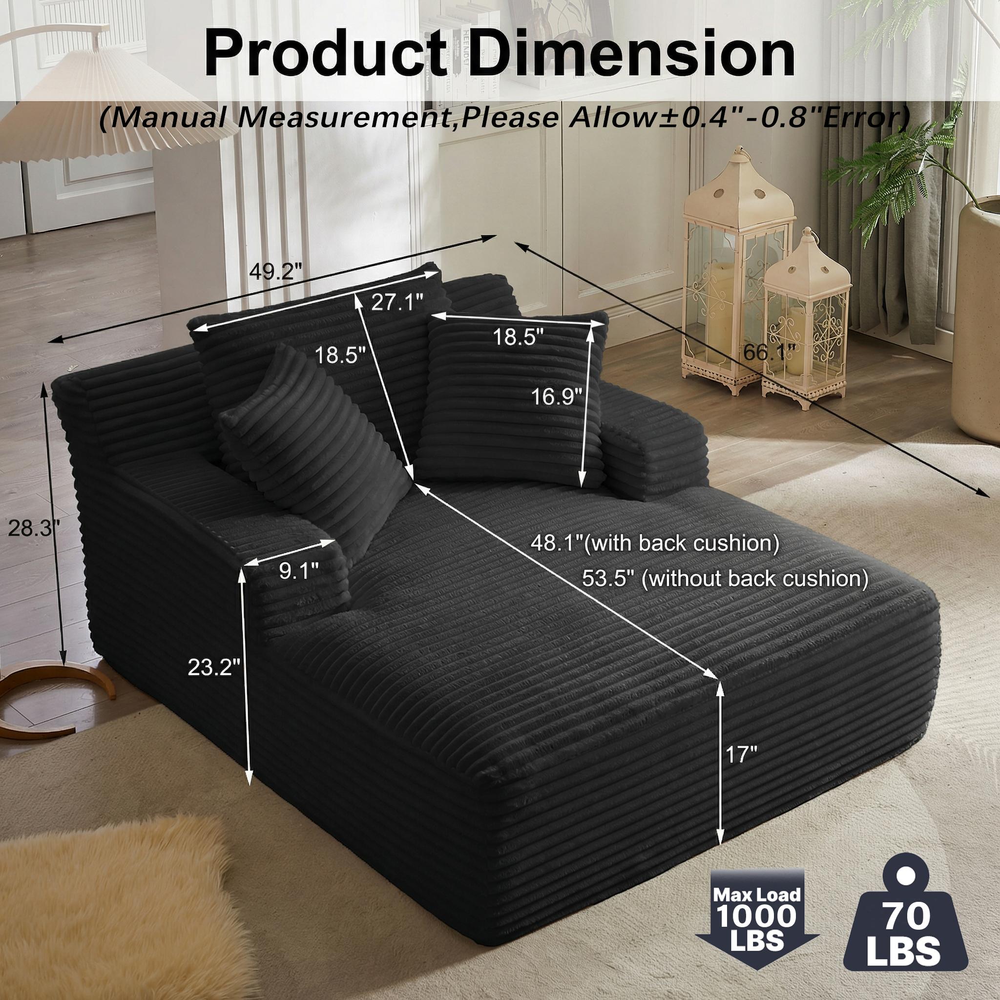 Boneless Couch Bed Chaise Oversized Lounge Series Plush Corduroy 1200LBS Load Bearing ，With Cup holder ，With Storage bag，No Assembly Required 24 Months Warranty，Upholstered Fluffy cloud sofa bed with Throw Pillows,Indoor Sleeper Chair