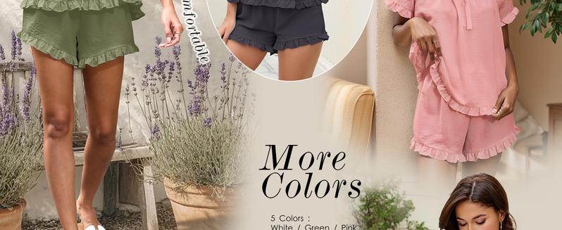 KFUBUO Womens Pajamas Set 2 Piece Ruffle Pj Soft Short Sleeve Tops and Shorts Sleepwear Set Cute Pajama Sets for Women