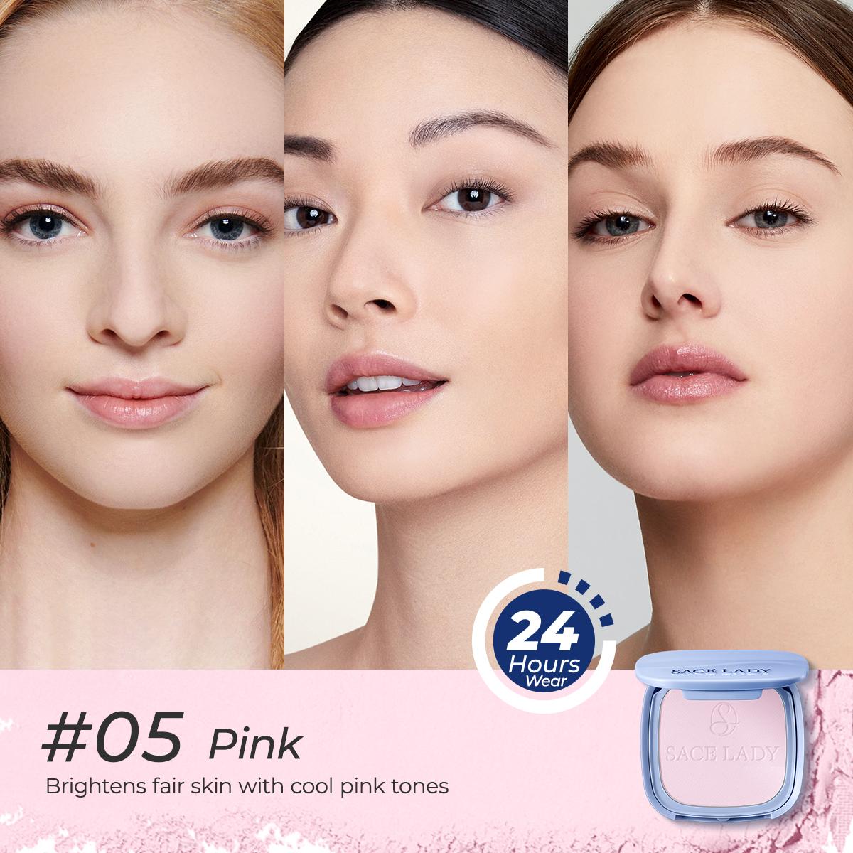 SACE LADY Oil Control Face Setting Powder,Waterproof Long Lasting Talc-Free Pressed Powder Matte Face Makeup With Puff 0.35Oz