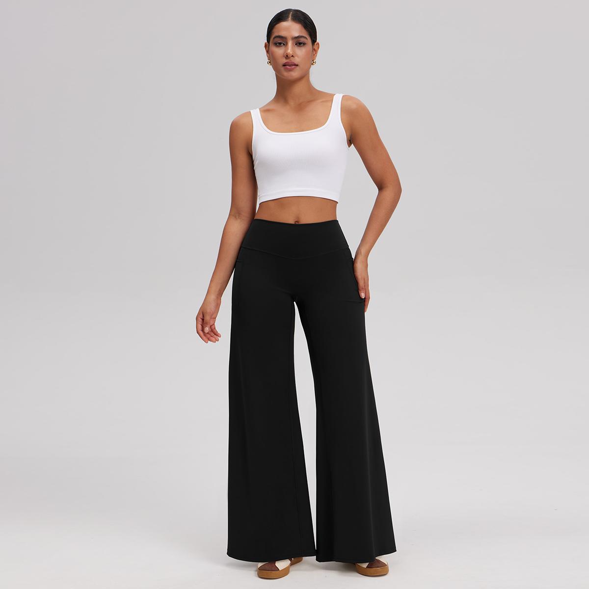 OQQ Women’s  High-Waist Wide Leg Casual Yoga Pants – Stretchy & Workout Casual Trousers With Pockets Trousers SpringStatements