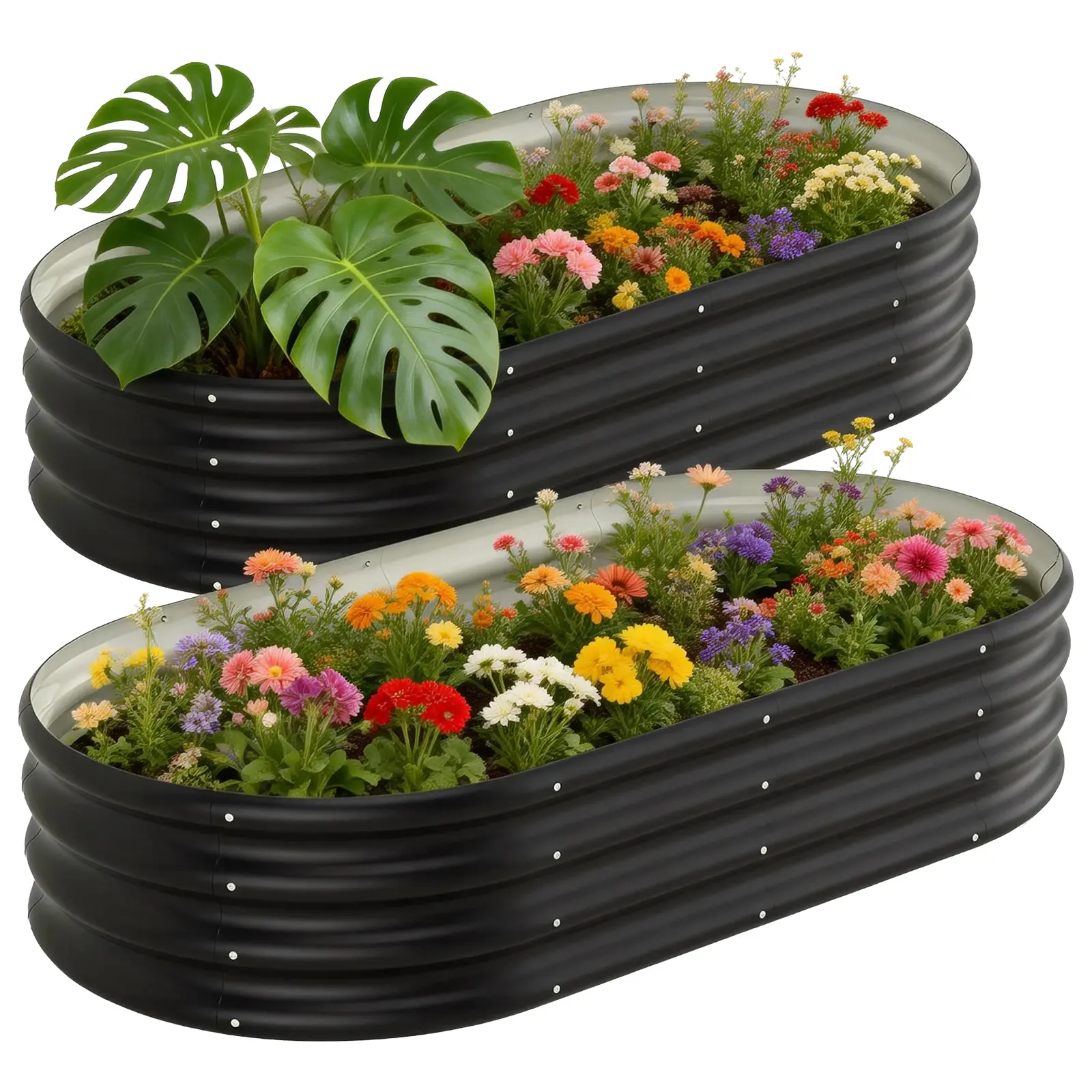 Galvanized Raised Bed Planters (2-Pack, 4×2×1ft, 7.14 cu ft) – Anti-Corrosion Black Metal Double-Layered Elevated Planter Bed Boxes for Root Health, Container Gardening, Outdoor Patio Vegetables