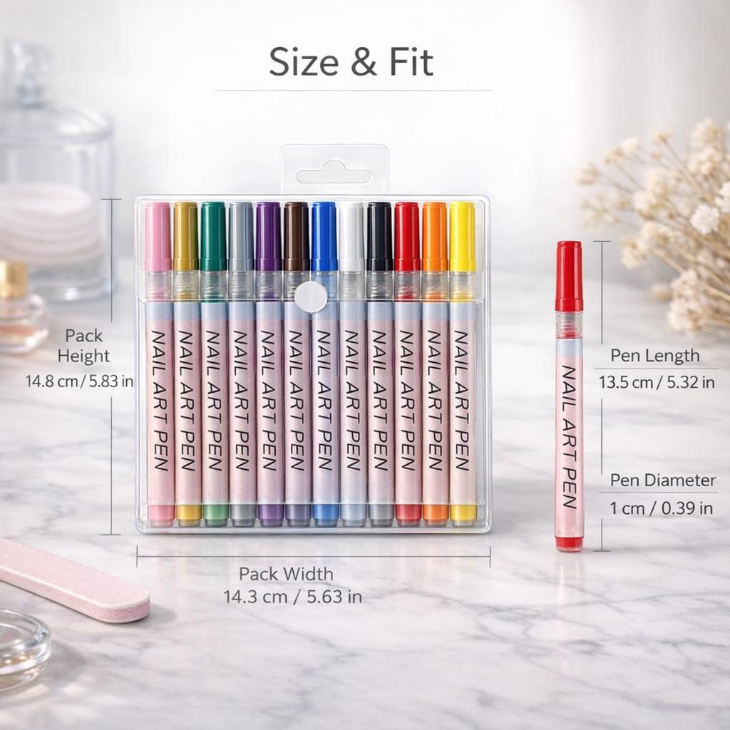 12-Color Nail Art Doodle Pens Set, Quick-Dry Water-Based Acrylic Markers for DIY Manicure, 3D Dot & Stitch Embroidery Nail Painting, Home & Salon