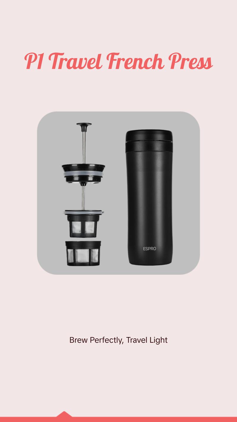 Espro P1 Travel Coffee Press - Compact French Press for Daily Commute & Travel - Portable & Stylish Design