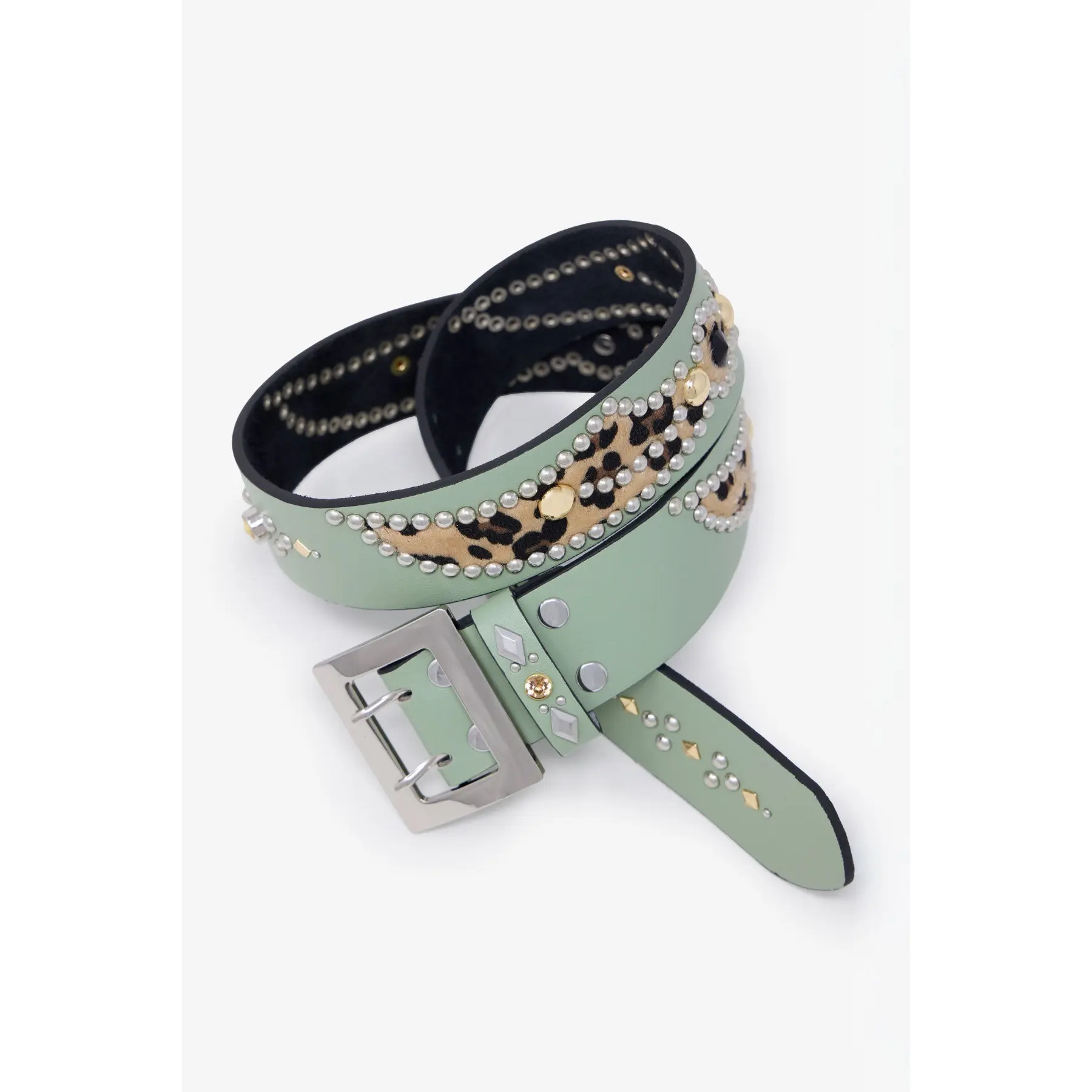 mnml Vintage Python Belt - Sage/Cheetah