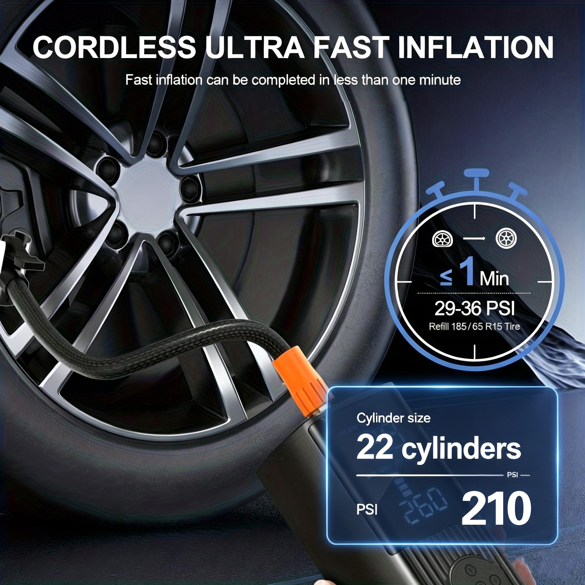 Wireless portable tire inflator pump, digital tire pressure gauge, automatic shut-off, car emergency air compressor, compatible with vehicles, bicycles, sports balls, multiple nozzle accessories + USB charging function Wireless portable tire inflator pump, digital tire pressure gauge, automatic shut-off, car emergency air compressor, compatible with vehicles, bicycles, sports balls, multiple nozzle accessories + USB charging function