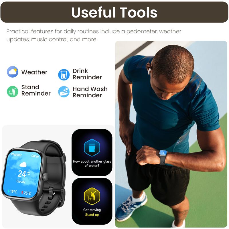 TOZO S7 Smartwatch Bluetooth Call AMOLED Ultra HD Screen,Dynamic Dials Messages Push 100+ Sports Modes,Detect Human Health (Heart Rate,Blood Oxygen)with High Battery Life Touch Screen Watch Black Smart wearables NewYear Gift