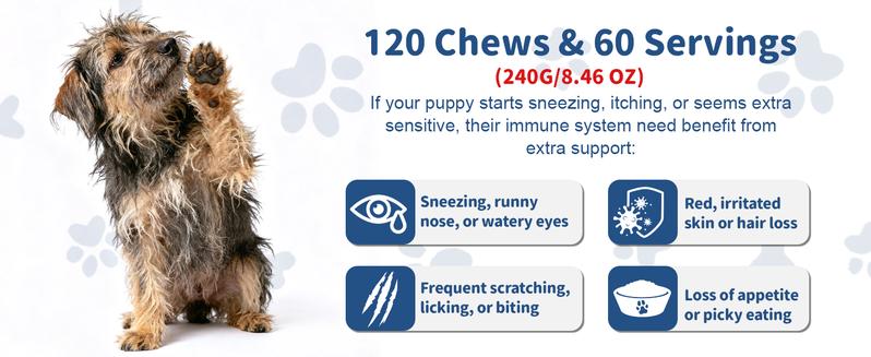 【Upgraded Formula】Allergy&Immune support chews for Dogs,JUMBO SIZE-120ct Chicken Flavor,Topper with Probiotic,Itching Skin and Ears Relief,with Colostrum Fish Oil to Boost Immune&promote Gut Health,Excessive Paw Licking,Natural Allergy Relief-Supplements