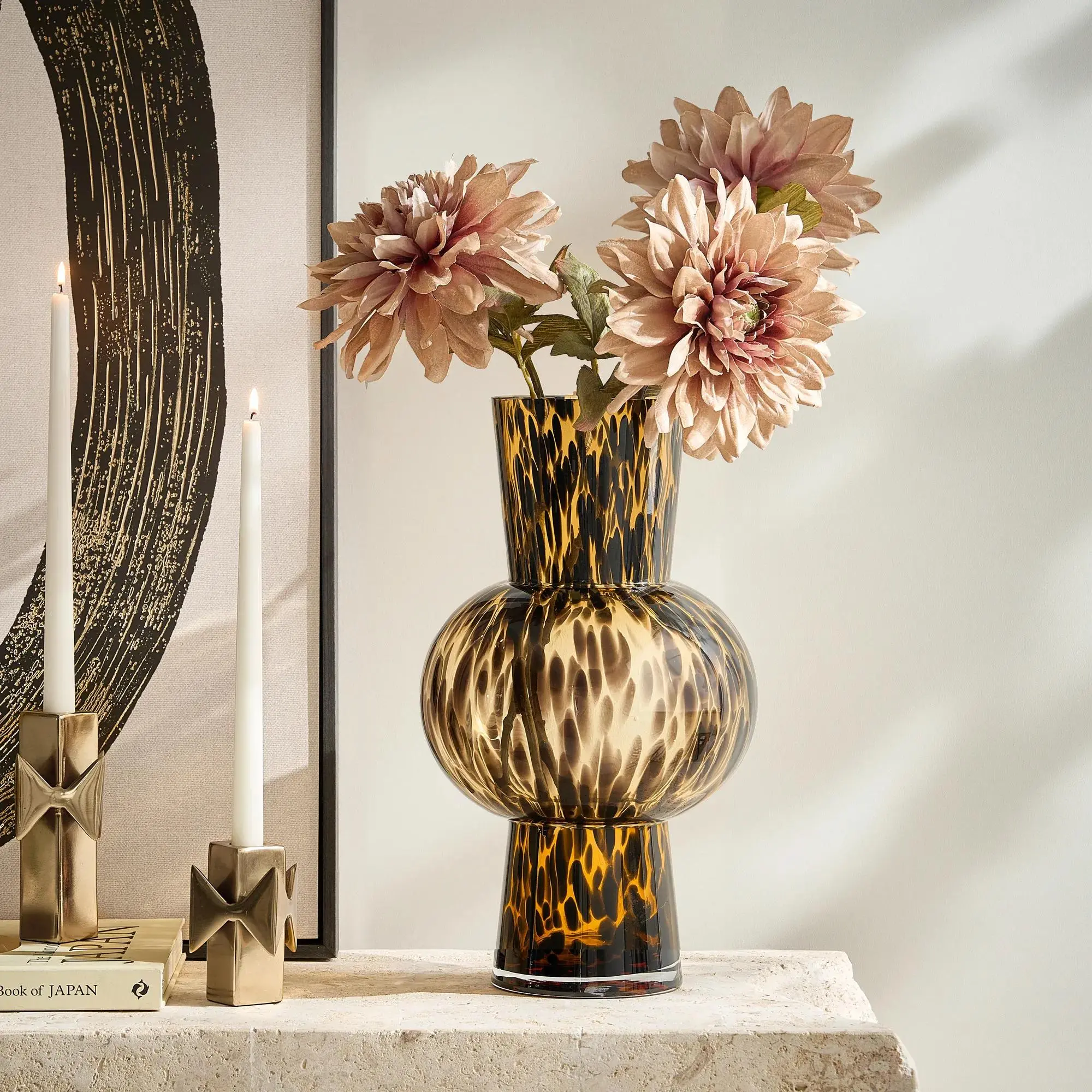 Z Gallerie Bree All-Glass Pedestal Vase - Minimalist Modern Decorative Artistic Piece with Brown Accents, Flower Vases for Home Decor Flower Arrangements, Decorative Vases