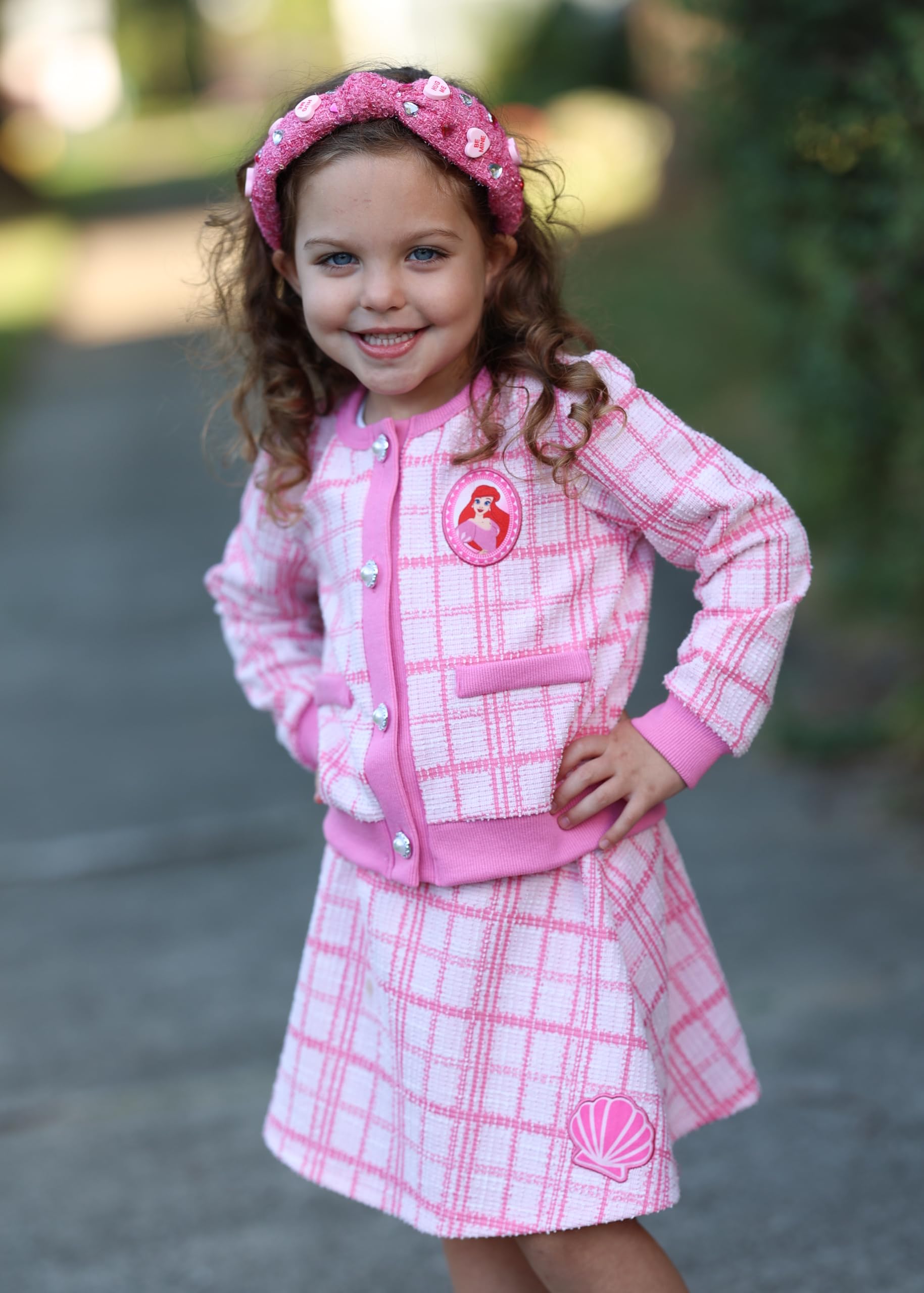 Disney Frozen Elsa Stitch Moana Minnie Toddler Girls 2 Piece Set Pearl Buttoned Knit Top Tweed Skirt Outfit for Kids Aged 2-7 Girly，SprIngGIowUp ,RefreshedLook