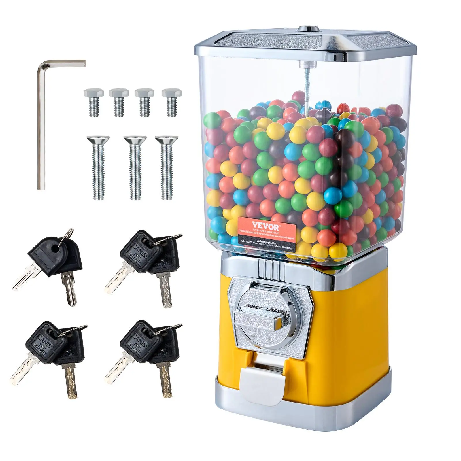 【Summerfinds】VEVOR Gumball Machine for Kids 17"H Home Candy Vending MachinePC Gumball DispenserBubble Gum Machine for Game StoresCoin Operated Gumball Bank for Toy Capsules Bouncy Balls CandyYellow