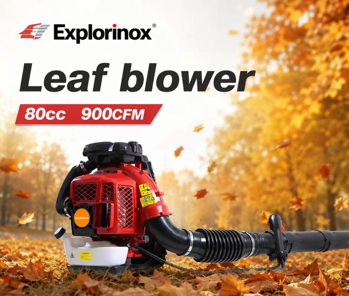 Explorinox leaf blower 2-Stroke Engine 900CFM Air Volume 2.3L Tank Leaf Blower 80CC Gas Powered Backpack Snow Blower