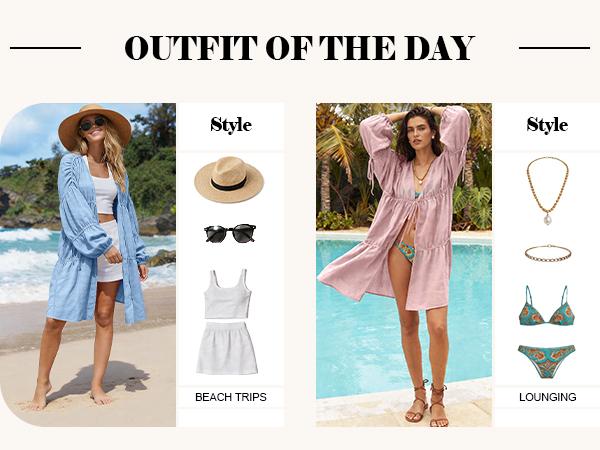 【SS26 Collection】TARSE Womens Oversized Swimsuit Cover Up Linen Blend Tie Front Kimono Long Cardigan Pleated Ruffle Flowy Coverup Beachwear with Pockets Vacation Outfits