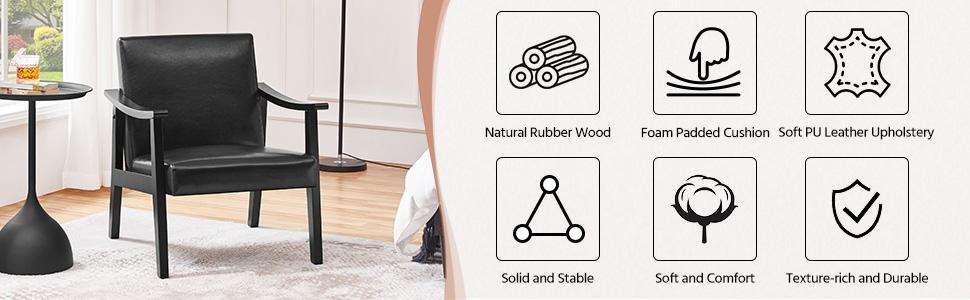 Yaheetech Accent Chair, Mid-Century Modern Armchair with Solid Wood Legs Reading Leisure Chair with High Back for Living Room Bedroom