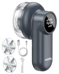 ColdSky CY608 Rechargeable Fabric Shaver with Digital Display 6-Leaf Blades Safety Lock 3-Speeds Defuzzer for Fuzz Removal Reusable Lint Remover