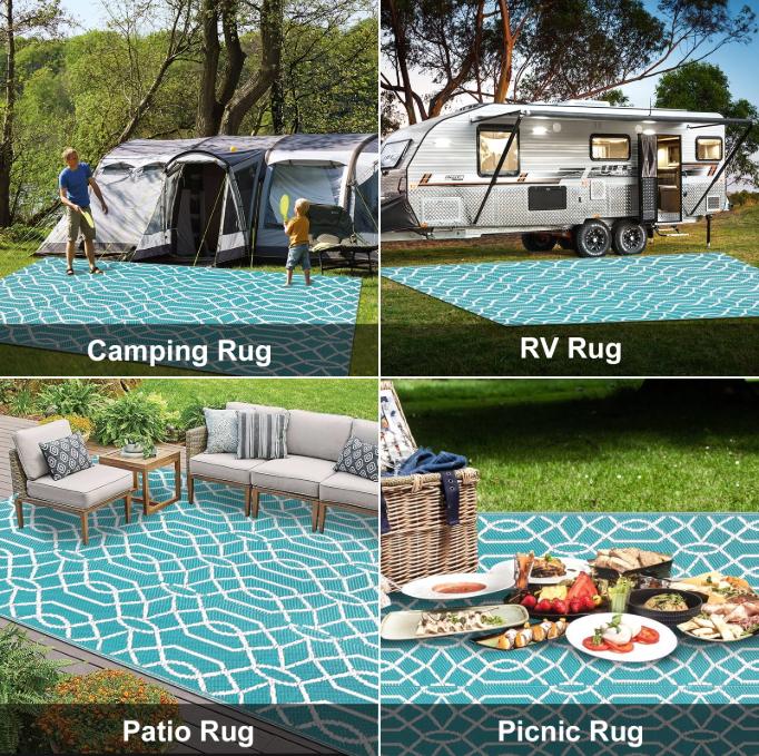 LOKHOM Outdoor Reversible Camping Area Rug 9x12 Plastic Straw RV Mat Recyclable Materials Large for Camping RV Balcony Backyard Picnic Mat Beach Patio Picnic