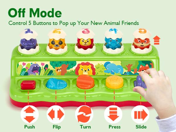 Hahaland Pop Up toy with Music and Light - 5 Surprise Animals & 3 Play Modes, Educational Montessori Toy for Toddlers 1-3 Year Old, Easter Basket Stuffers & Birthday Gifts for Kids