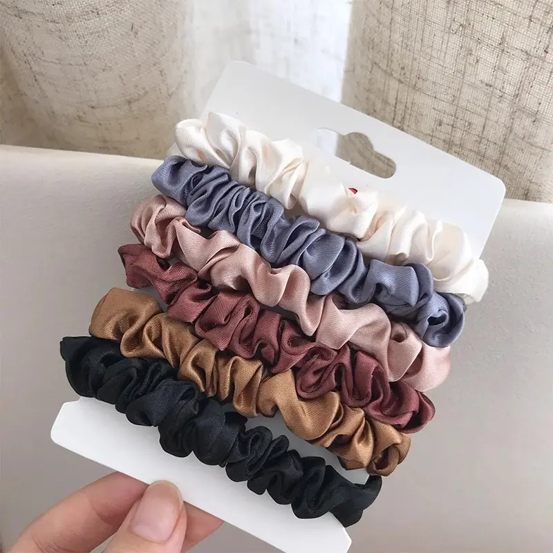 6 pieces of Silky Scrunchies for women; Skinny Hair Scrunchy; Elastic Hairband; Hair accessory for women's ponytail.