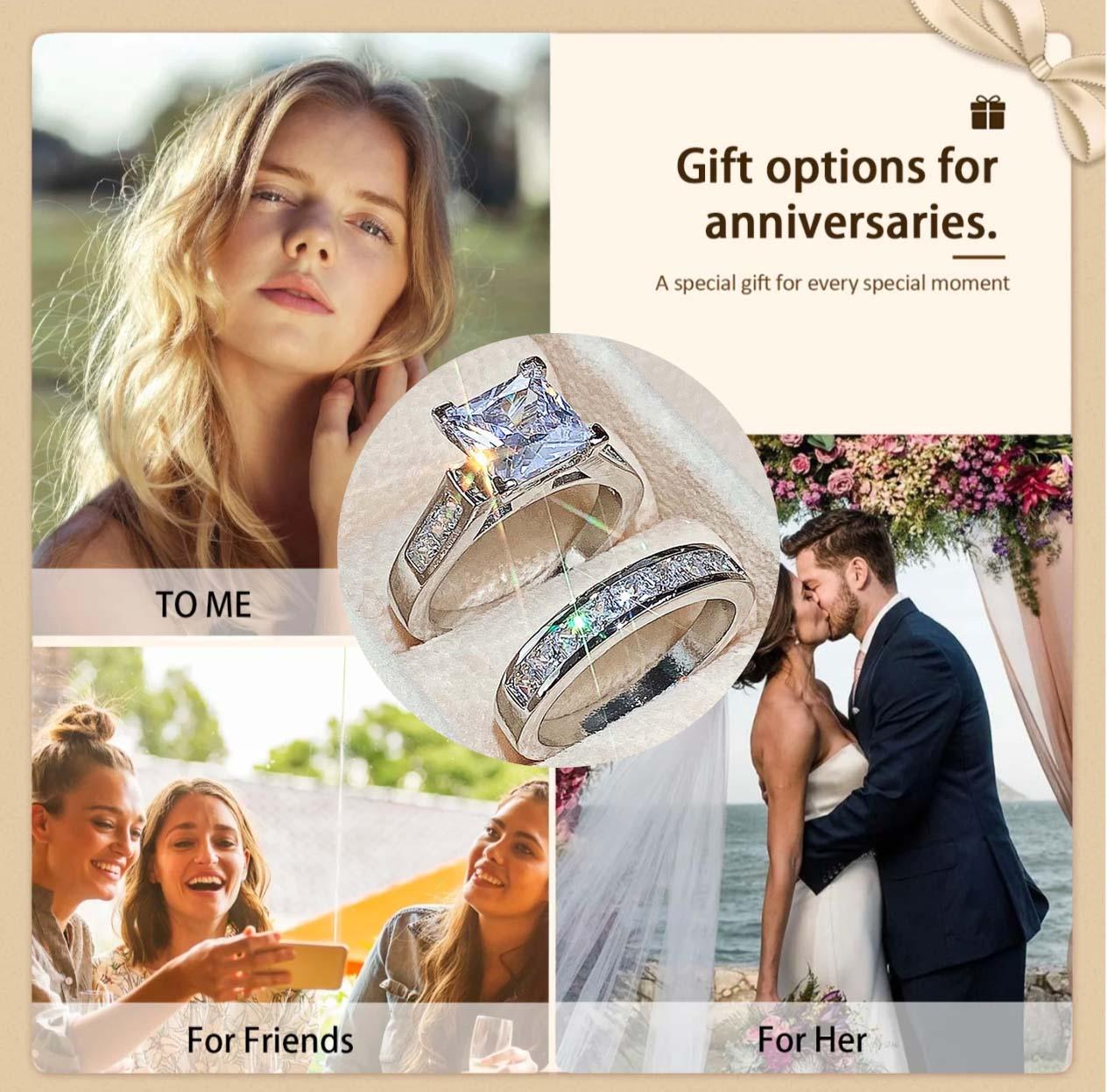 Women's Square Cubic Zirconia CZ Stacking Rings Proposal Wedding Love Promise Eternal Stackable Couple Ring Set Perfect Gift for Wife SpringStatements