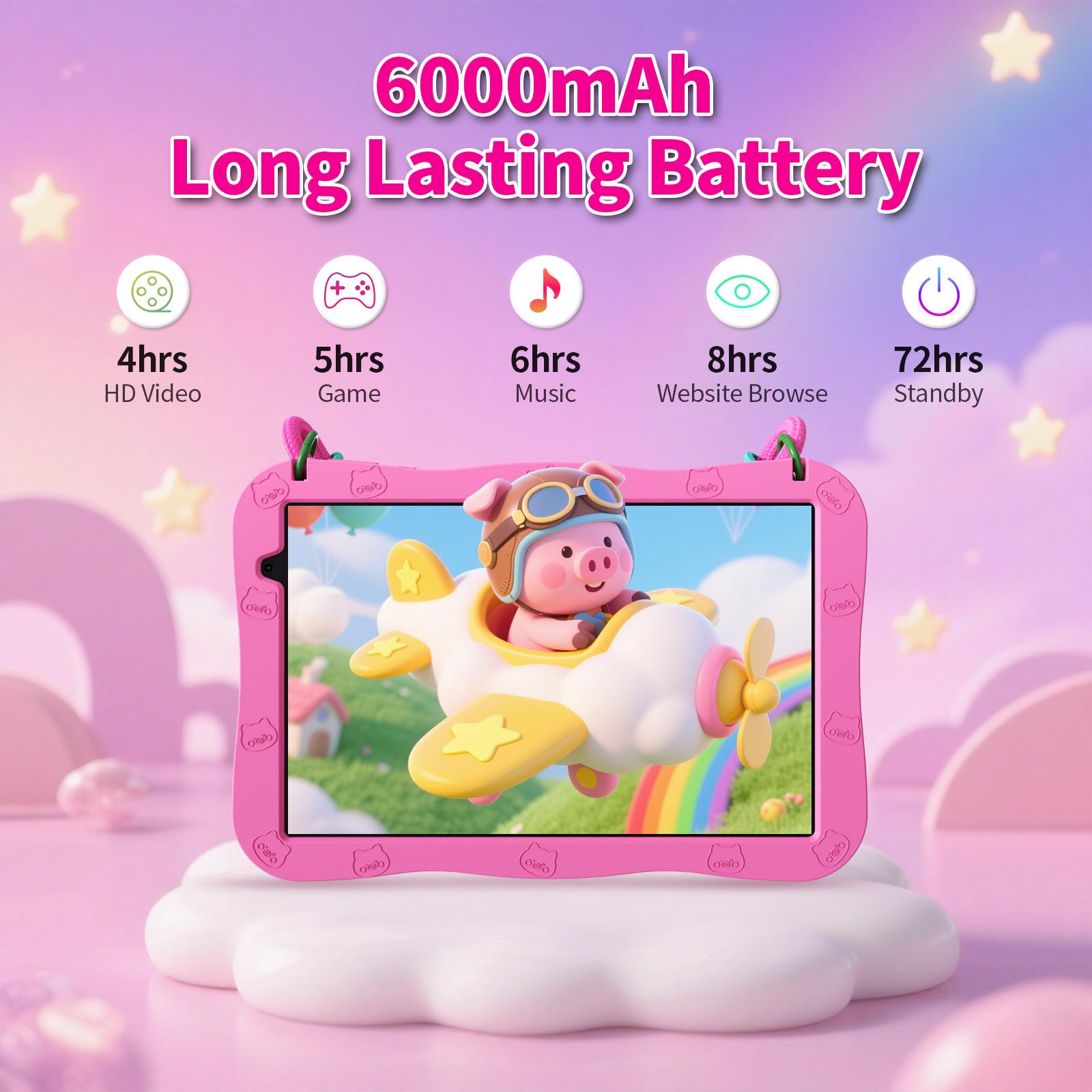 [TikTokShopSpringGlowUp]PRITOM Kids Tablet 10 inch Android 15 8GB RAM 32GB ROM Dual Cameras WiFi6 6000mAh Battery Protective Silicone Case Animal Flash Cards Educational Apps Toddler Gifts Stress Relief Case Pink/Blue tiktok shop official store