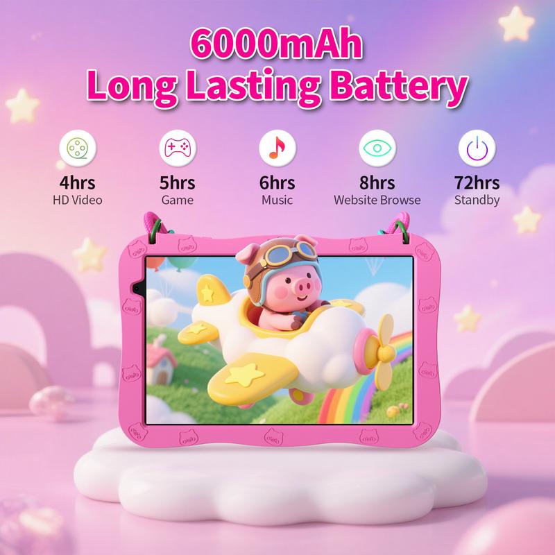[February Faves]PRITOM Kids Tablet 10 inch Android 15 8GB RAM 32GB ROM Dual Cameras WiFi6 6000mAh Battery Protective Silicone Case Animal Flash Cards Educational Apps Toddler Gifts Stress Relief Case Pink/Blue tiktok shop official store