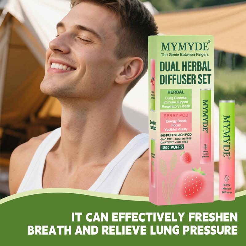MYMYDE Dual Herbal Diffuser Set - Thyme & Mint Extracts for Lung Detoxification & Oral Air Freshening - Berry Flavor Diffuser - 1800 Puffs - GMO Free