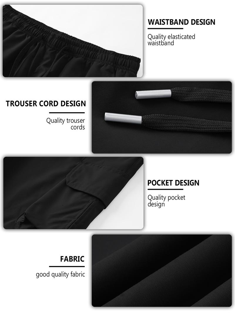 CCCMAI Men's Plain Drawstring Waist Cargo Pants, Casual Pocket Design Trousers for Daily Wear, Streetwear Men's Bottoms for All Seasons Menswear