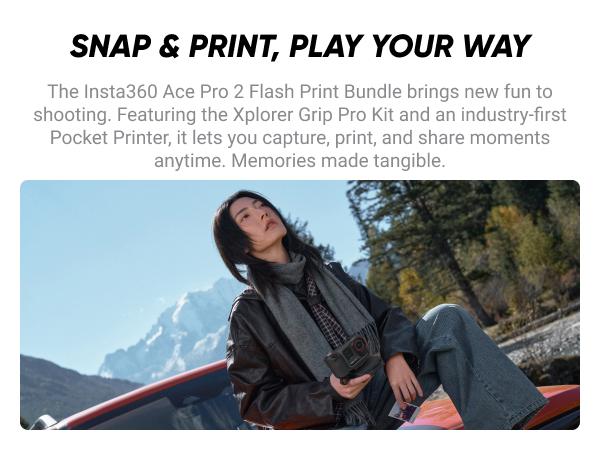 Insta360 Ace Pro 2 Flash Print Bundle - 8K Waterproof Action Camera Co-Engineered with Leica, 1/1.3" Sensor, Dual AI Chip, Leading Low Light, Xplorer Grip Pro Kit for Street Photography