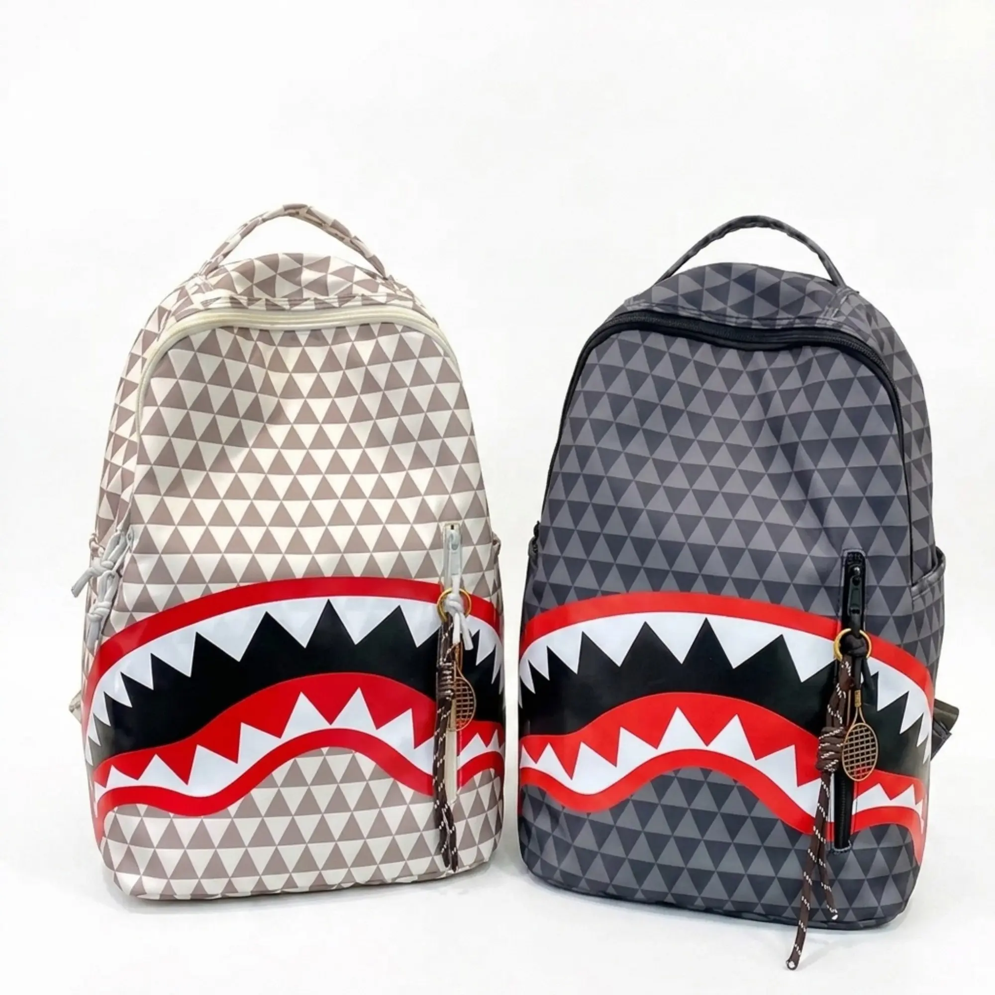 Durable Nylon Business Backpack with Laptop Compartment, Plaid Shark Print, Spacious Lightweight School & Work Bookbag for Men