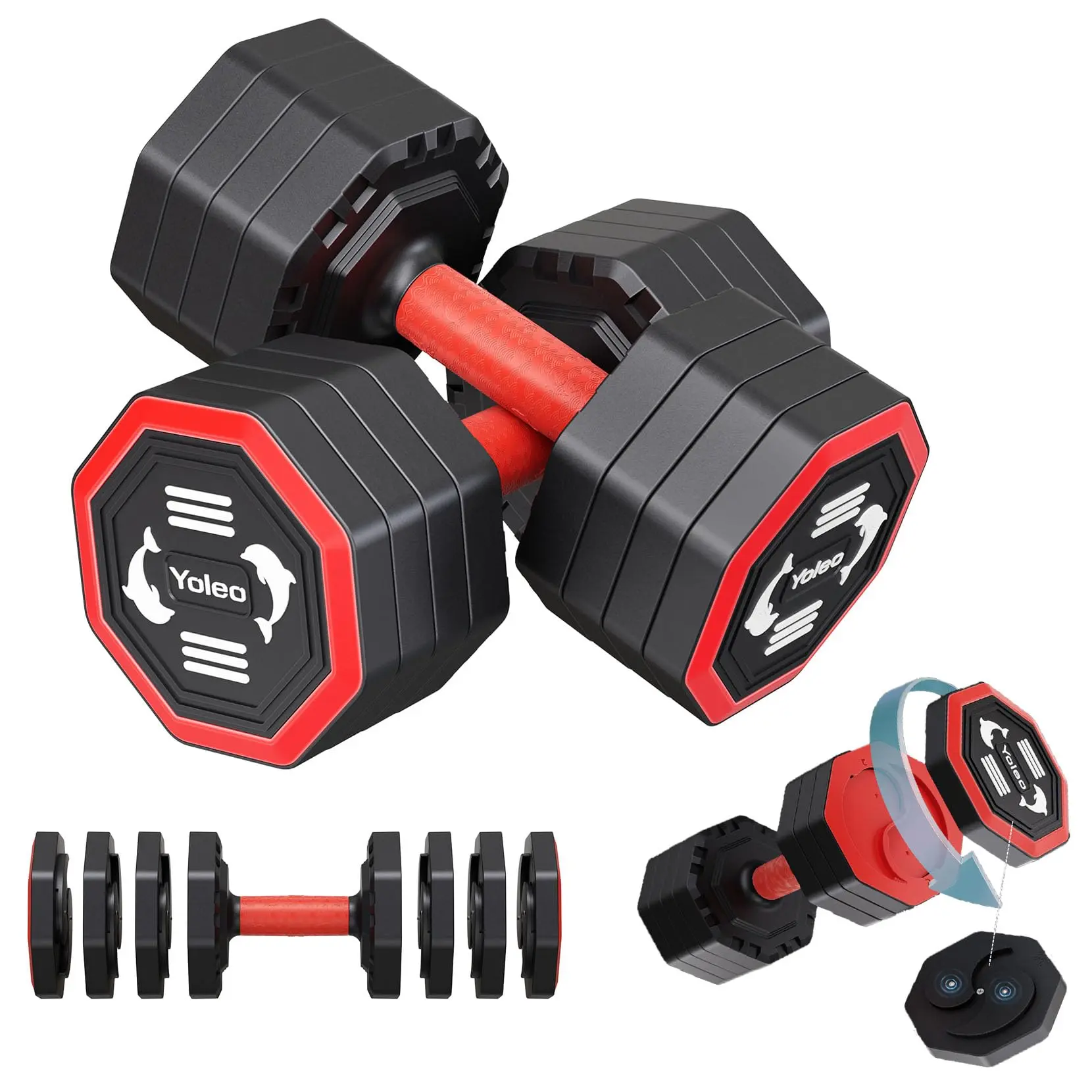 Yoleo Adjustable Dumbbell Set, Weights Dumbbells Set at Home Workout Equipment, 4 in 1 Each Premium Tai Chi-Style Rotary Mounting Adjustable 10/15/20/25 lb dumbbells, with TPU Soft Rubber Handle Suitable Men/Women Updated 2.0