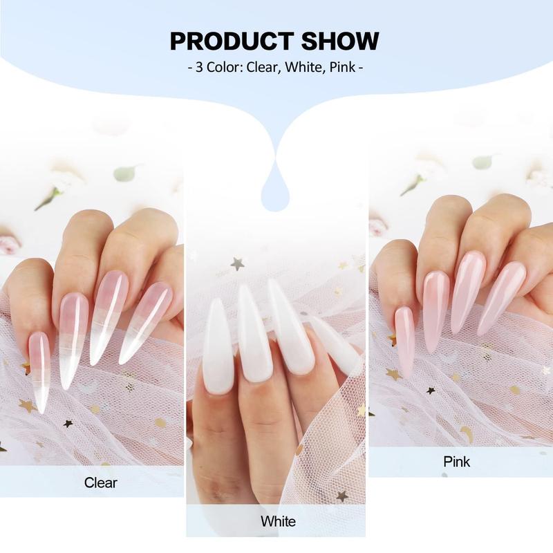 Acrylic Nail Kit: Clear Pink White Powder and Professional Liquid Set for Nail Extension - DIY at Home With Brush for Beginners
