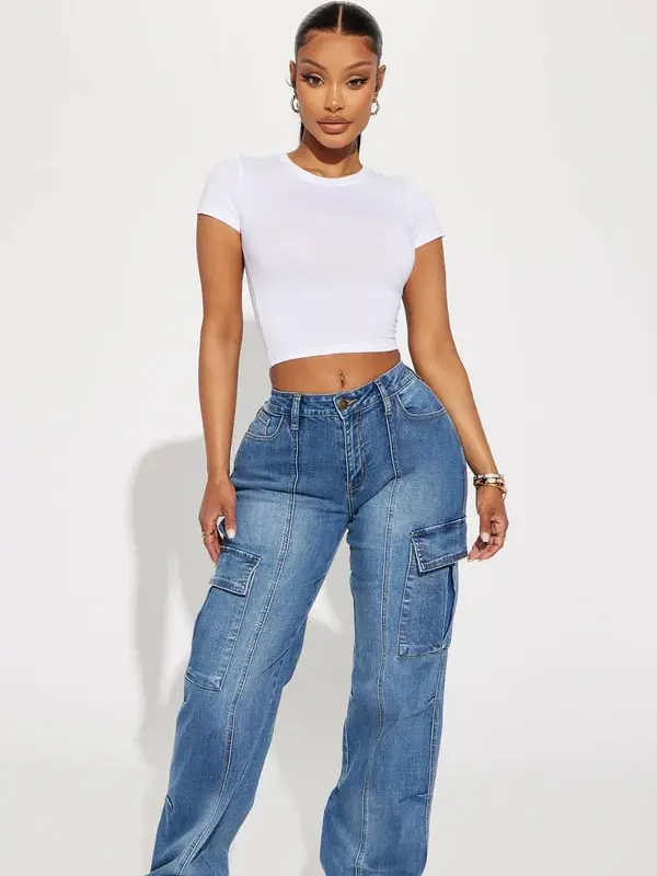 Say It Now Stretch Straight Leg Cargo Jeans - Dark Wash Say It Now Stretch Straight Leg Cargo Jeans - Dark Wash