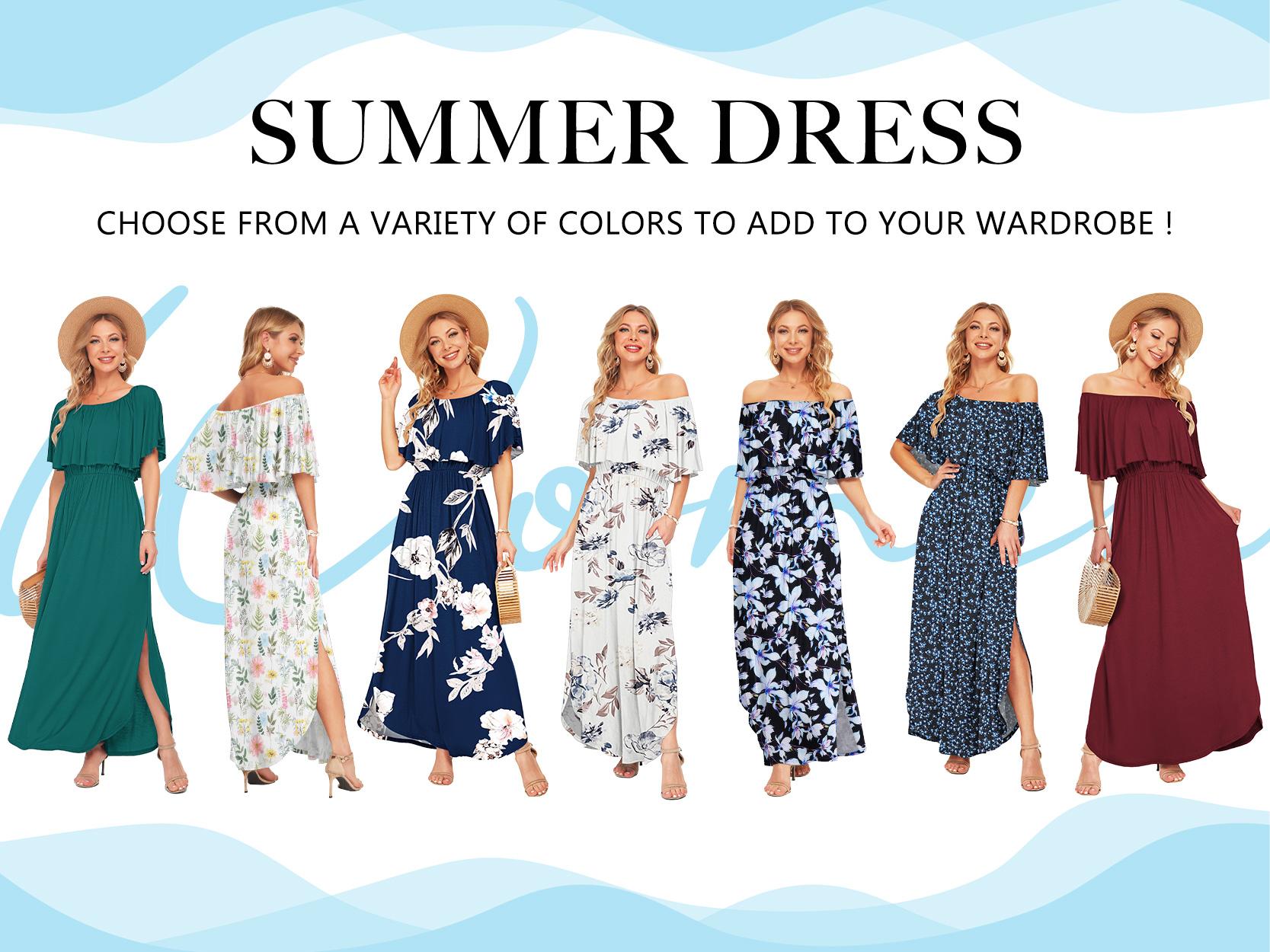 AUSELILY Womens Off The Shoulder Dress Wedding Guest Dress Summer Casual Long Ruffle Party Side Split Beach Maxi Dresses with Pockets SpringStatements
