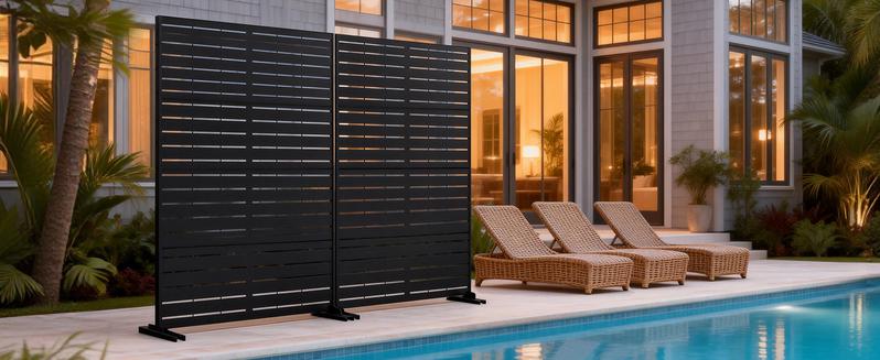 Lilypelle Metal Privacy Screen with Stand, 71" H X 45.7" W Outdoor Freestanding Privacy Screen & Panels, Outdoor Privacy Screen for Deck Patio Balcony