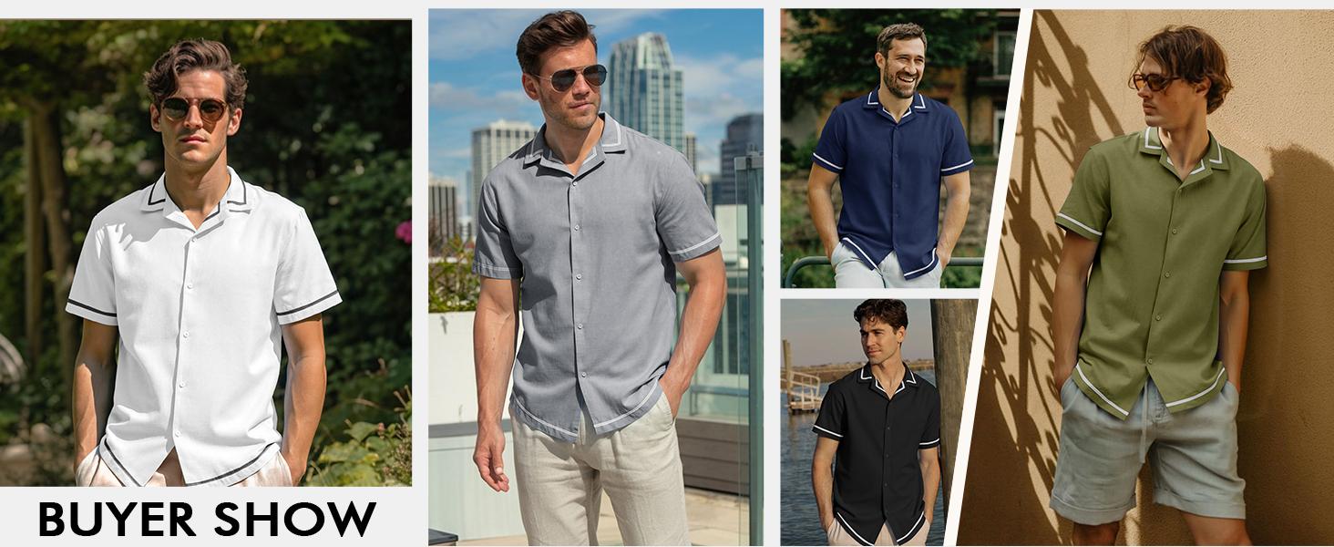 Runcati Mens Short Sleeve Shirt Button Down Casual Cuban Linen Shirts Summer Beach Vacation Tops