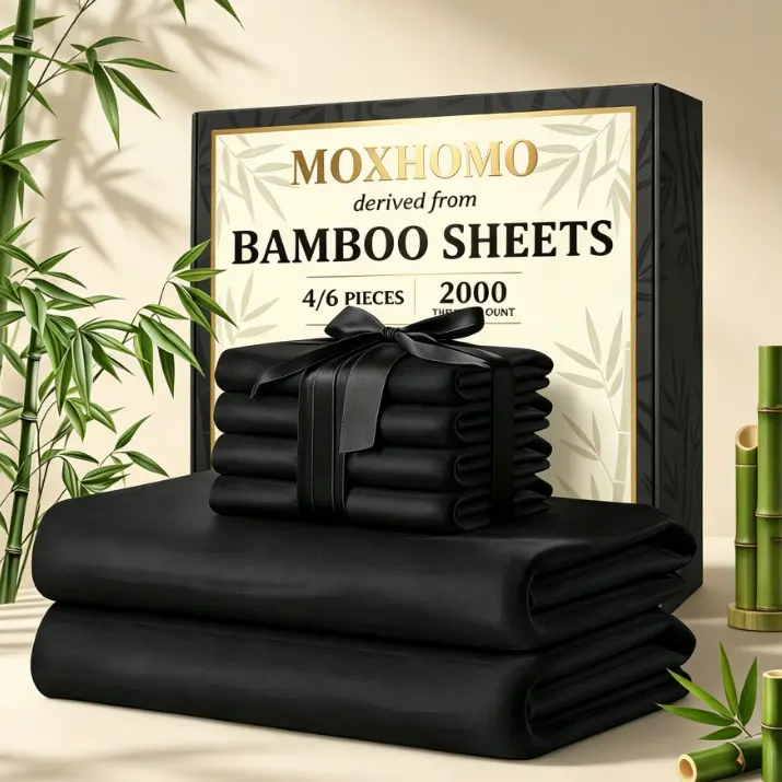 Jollyvogue 6PCS Bamboo Cooling Queen Size Sheet Set - Children Bedding Set, Breathable and Comfortable Fit For Hot Sleepers Sweats, Pillowcases, Flat Fitted A Perfect Gift