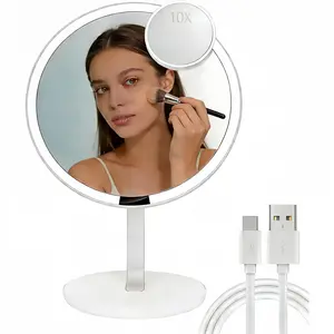 Lighted makeup mirror, 2000mAh rechargeable vanity mirror, 3 light colors, includes a 10x magnifying mirror, 60° rotation, adjustable brightness, and built-in lighting function.  An ideal gift for women