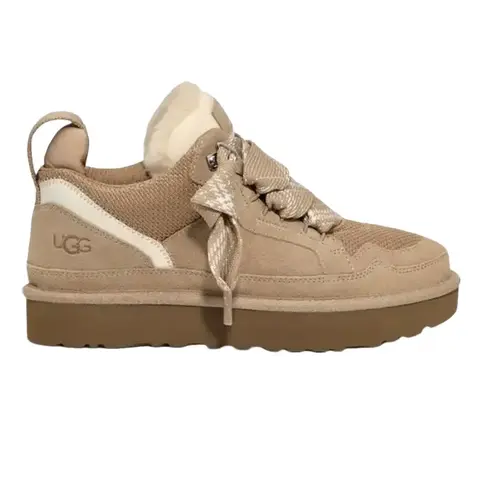 UGG Lowmel Sand Women's Fashion Suede Low-Top Trainer Shoes - Closed-Toe Casual Sneakers with Cushioned Midsole, Lightweight Support, Slip-On Laid-Back Footwear