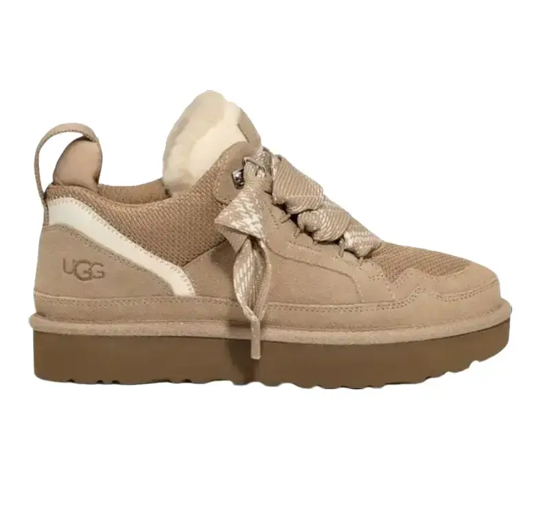 UGG Lowmel Sand Women's Fashion Suede Low-Top Trainer Shoes - Closed-Toe Casual Sneakers with Cushioned Midsole, Lightweight Support, Slip-On Laid-Back Footwear