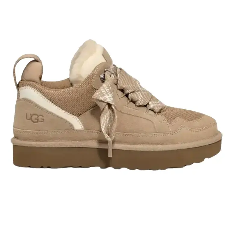UGG Lowmel Sand Women's Fashion Suede Low-Top Trainer Shoes - Closed-Toe Casual Sneakers with Cushioned Midsole, Lightweight Support, Slip-On Laid-Back Footwear
