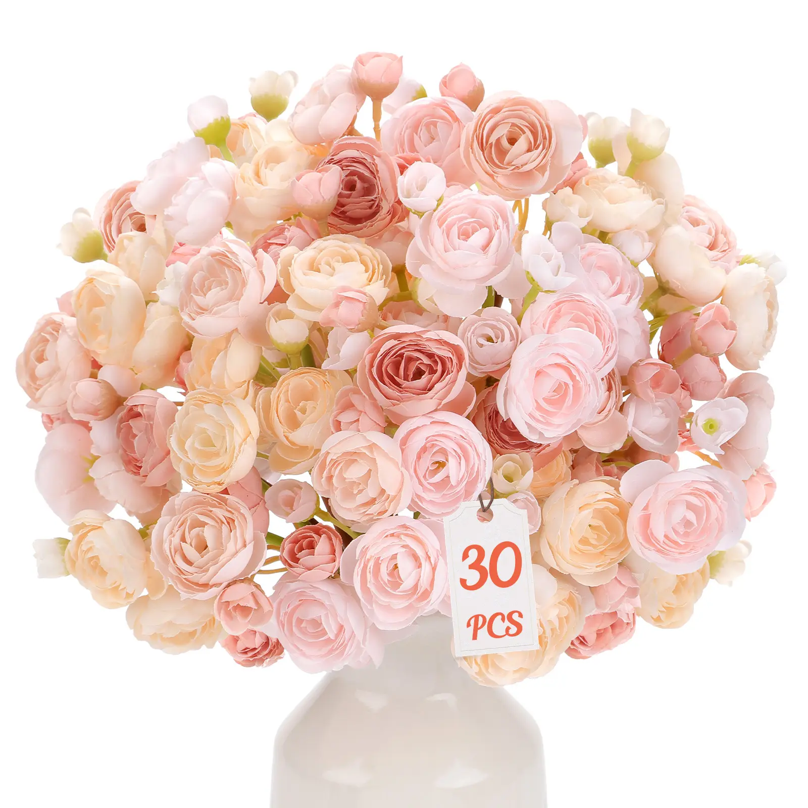 SHareconn 30/60 Bundles Mini Artificial Ranunculus Flowers Faux Silk Spring Bouquets for DIY Wedding Bridal Shower Home Decor Premium Silk Dual Bloom Design Decorative Fake Plant Floral