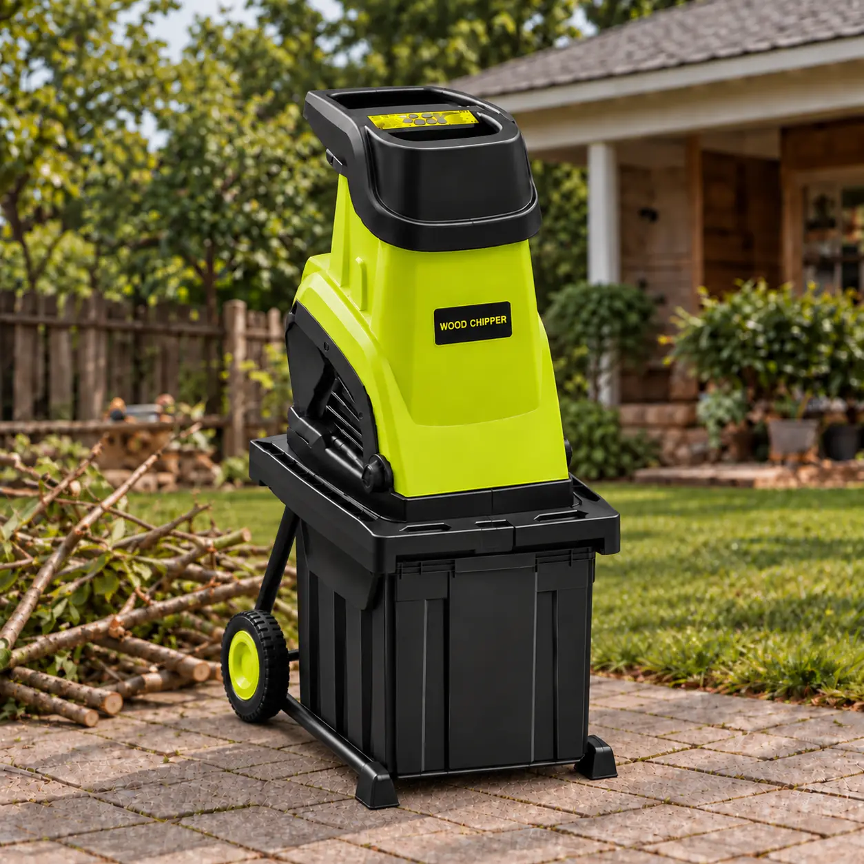 Heavy-Duty Electric Wood Chipper - 1.77-Inch Cutting Capacity, 21:1 Reduction Ratio, 10-Gal Collection Bin for Branches, Sticks