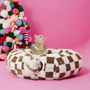 Lesure Cat Tunnel Bed for Indoor Cats - Warm&Cozy Cute Cat Donut Tunnel with Washable Circle Cushion, Valentine’s Day, Round Pet Play Tunnel Toy for Kitten/Puppy/Rabbit, Peekaboo Cave Toy, Cool Cat Stuff, Perfect for Autumn & Winter Calming