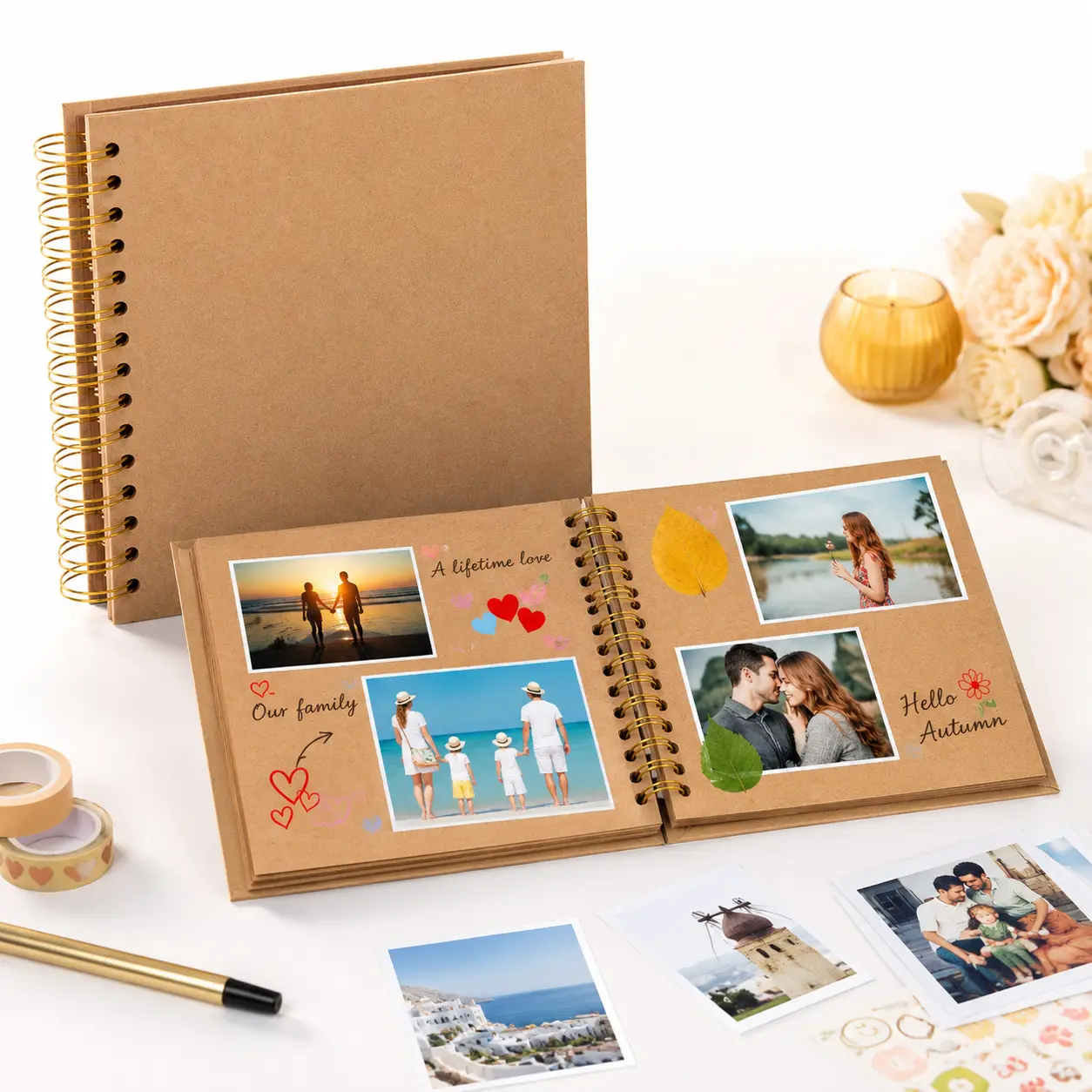 Travel Scrapbook Album ,40 Page DIY Spiral Memory Book(8 x 8 Inch) ,Photo lay flat book for Photo Journaling Anniversary Wedding Gifts Family Gifts,Gifts for boyfriend