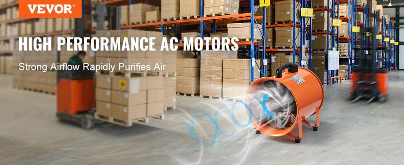 VEVOR Portable Ventilator, 12 inch Heavy Duty Cylinder Fan with 33ft Duct Hose, 585W Strong Shop Exhaust Blower 3198CFM, Industrial Utility Blower for Sucking Dust, Smoke, Smoke Home/Workplace