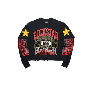 Santee Black Double Layer Graphic T-Shirt