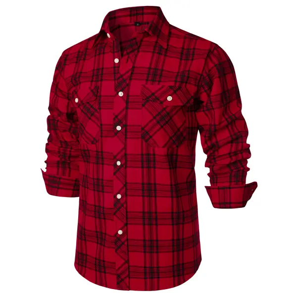ZEROYAA Men's Plaid Flannel Shacket, Classic Regular Fit Collared Button-Up Shirt with Pockets for Casual Work