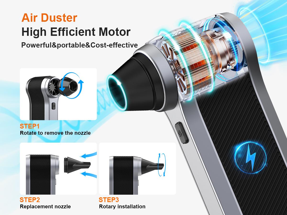 130,000 RPM High-Speed Air Duster – 4 Precision Nozzles, Type-C Fast Charge, Pro Brush Set, Safety Lanyard, Luxury Storage Bag – Multi-Purpose for Electronics, Auto & Home