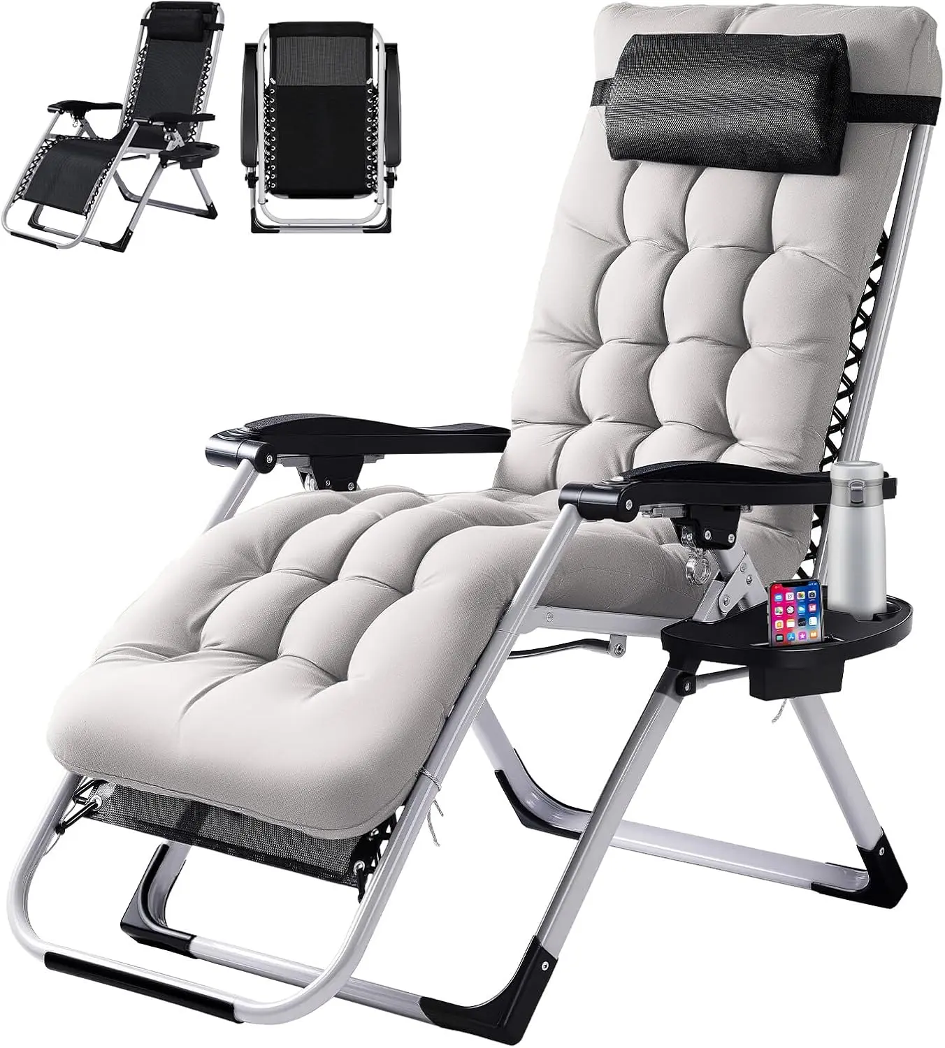 Padded Zero Gravity Chair, Lounge Chair with Removable Cushion Tray, Folding Reclining Patio Chairs, Recliner Chair for Lawn,Indoor and Outdoor,home decor,camping essentials